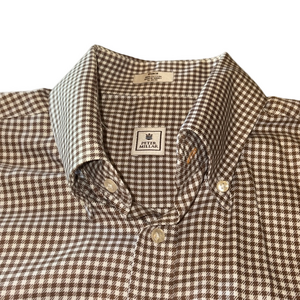 Peter Millar Mens Large Long-sleeved Brown Gingham Wrinkle Free Button-Down